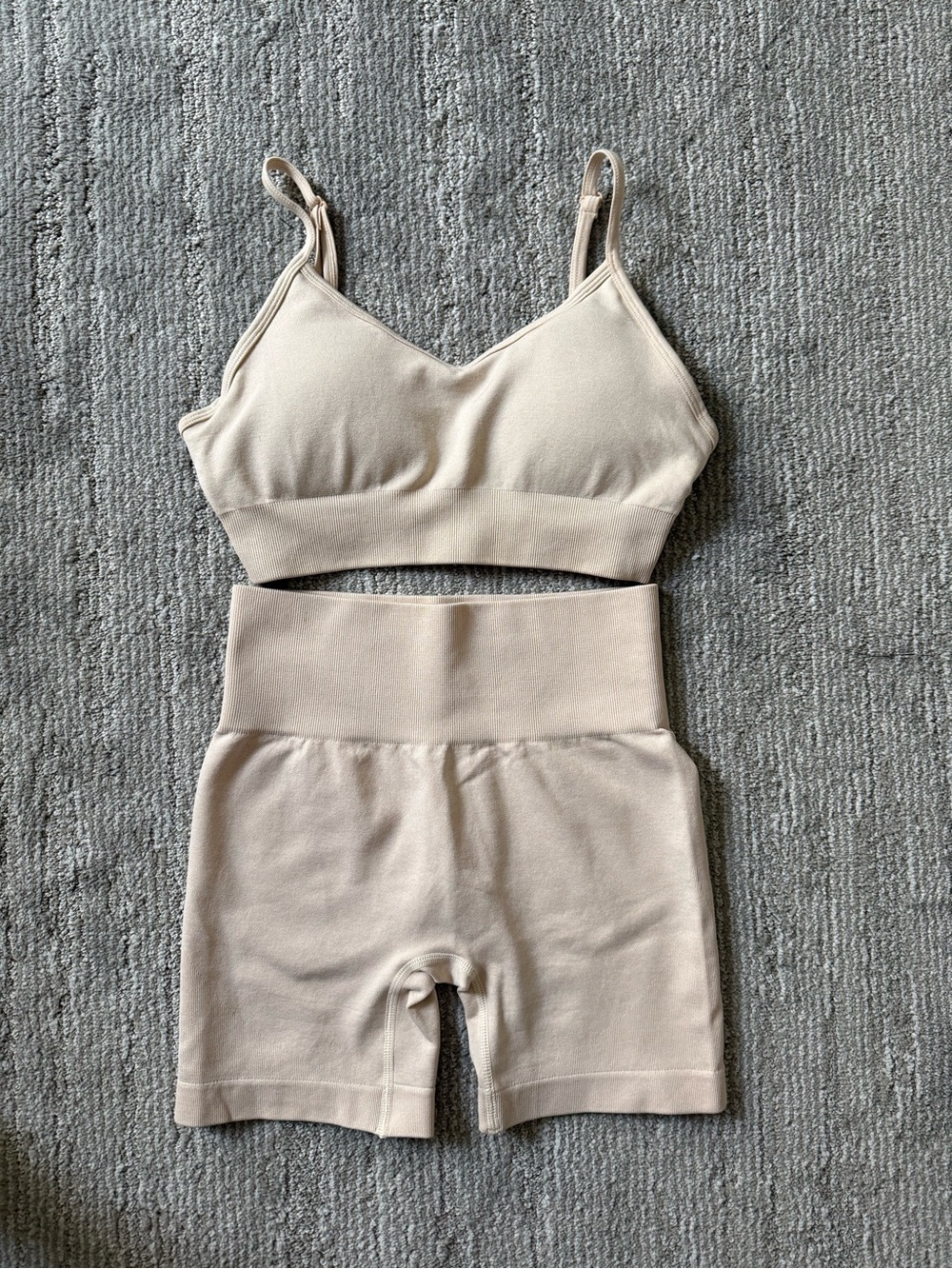 Two Piece Workout Set with Padded Top & High-Waisted Biker Shorts